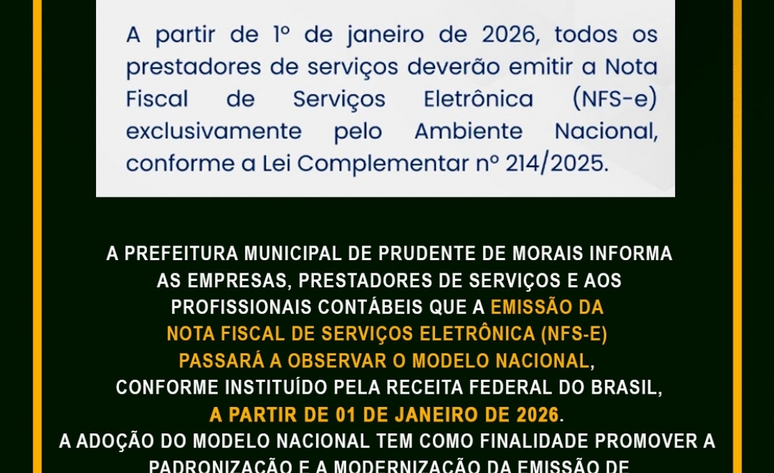 COMUNICADO OFICIAL – EMISSÃO DE NOTA FISCAL DE SERVIÇOS ELETRÔNICA (NFS-e – MODELO NACIONAL)